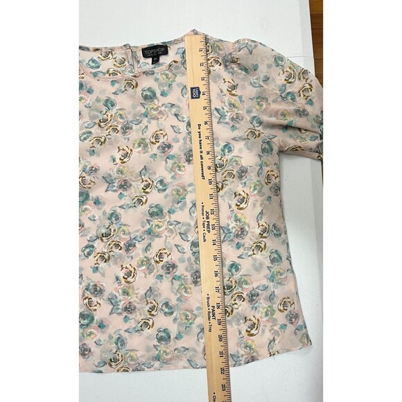 TOPSHOP Women's Pink Floral Sheer Blouse Top Size 6 - Picture 8 of 10